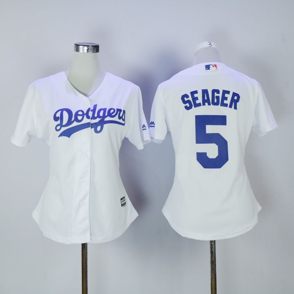 Women Los Angeles Dodgers #5 Seager White MLB Jerseys->women mlb jersey->Women Jersey